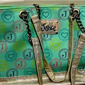 Justice Aqua and Glitter Tote Bag